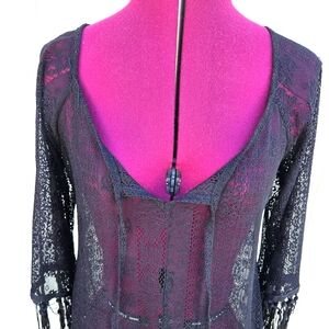 Soulmates Black Fringe Lace Sheer Top